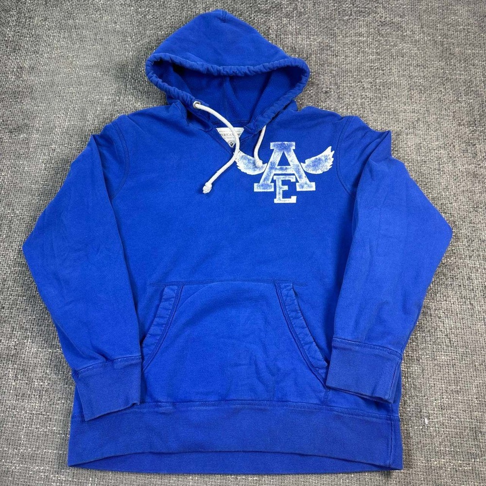 American Eagle Hoodie Mens XL Blue Graphic AE Wings Athletic Fit Pullover